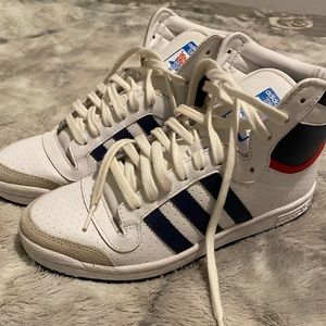 Women’s Adidas Red, White & Blue Sneakers, Size 8